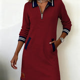 Dorellia - Vestido Casual de Manga Longa com Fecho de Zíper para Mulher