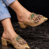 Gilda | Mule com Tacão e Cristais e Detalhe de Cereja para Mulher