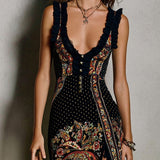 Rita - Vestido Impresso de Estilo Boémio com Decote em V Profundo e Grande Abertura para Mulher