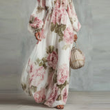 Pivoine | Vestido Maxi Floral com Ombros Descobertos, Mangas Longas para Mulher