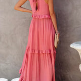 Sarah | Vestido longo com babados e alças finas