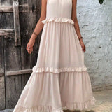 Sarah | Vestido longo com babados e alças finas