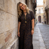 Sonnia - Vestido longa com decote em V e estampado de leopardo para mulher