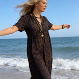 Sonnia - Vestido longa com decote em V e estampado de leopardo para mulher