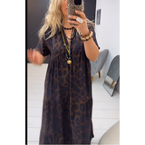 Sonnia - Vestido longa com decote em V e estampado de leopardo para mulher